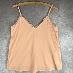 Vtg Abercrombie &‎ Fitch Tank Top S Pink Lace Trim Metal Logo Coquette Camisole